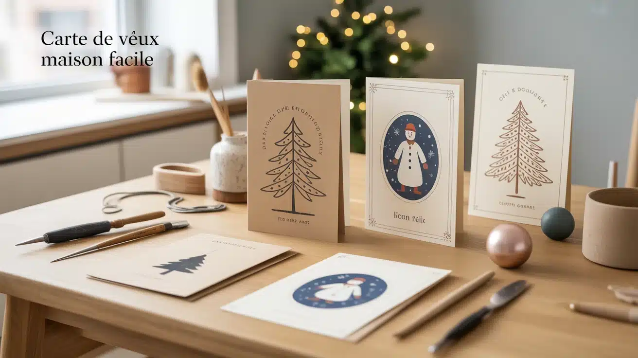 Carte de voeux maison facile décorée sur table avec outils