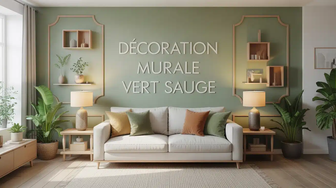 décoration murale vert sauge salon contemporain