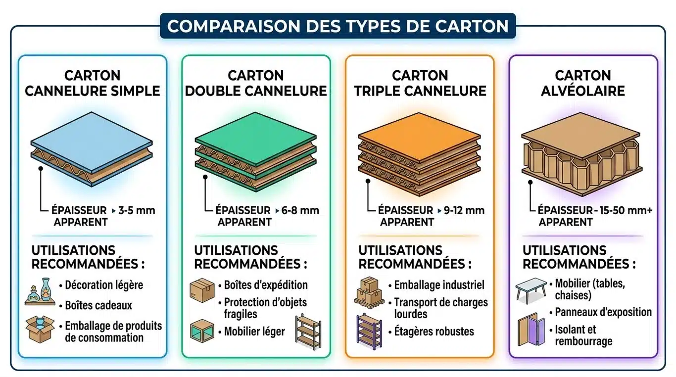 Infographie comparative des types de carton pour la fabrication de meubles