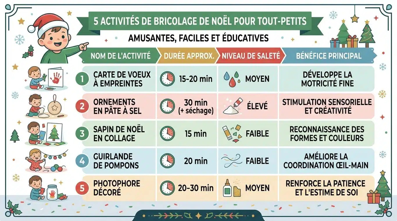 Tableau récapitulatif des idées de bricolage de Noël pour les tout-petits