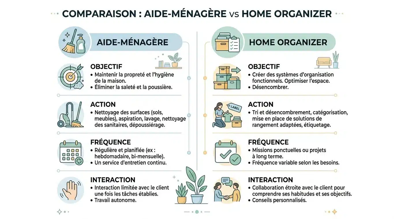 Infographie comparative : Aide-ménagère vs Home Organizer