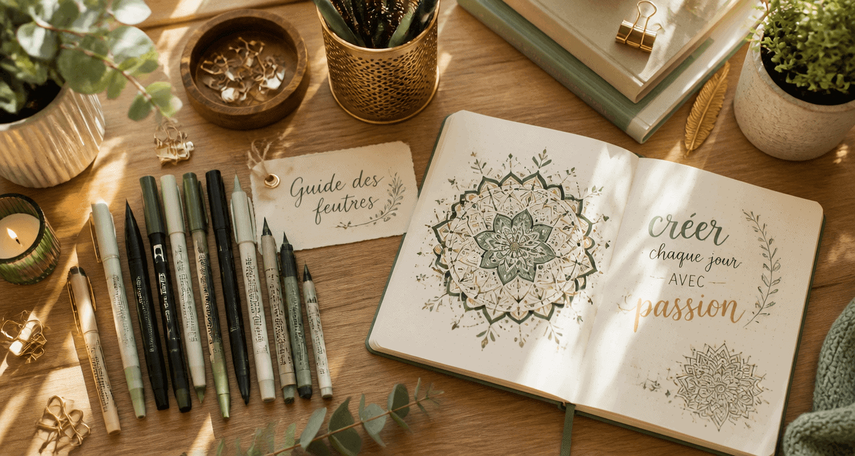 Bureau d’artiste avec feutres et carnet