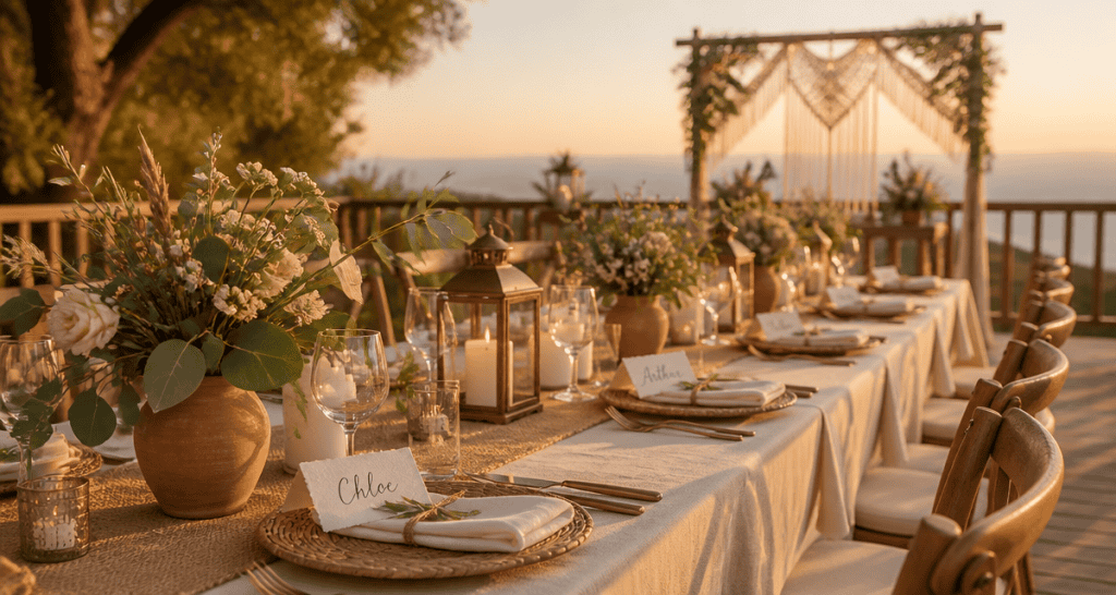 decos de mariage table bohème terrasse