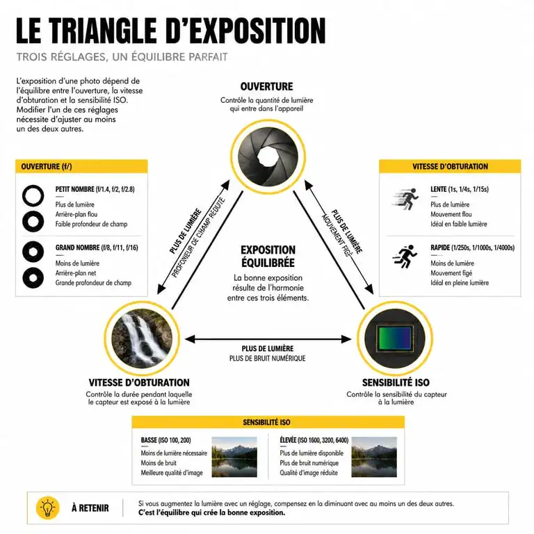 Infographie explicative du triangle d'exposition pour réussir ses photos