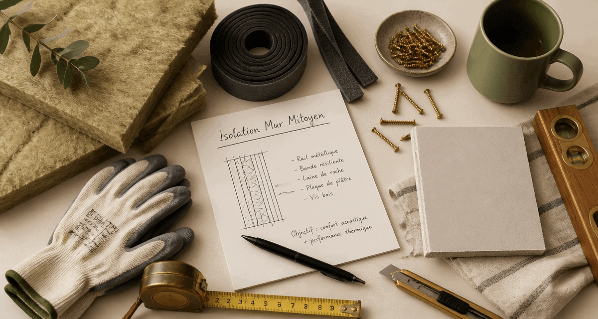 isoler phoniquement un mur mitoyen avec laine de roche et outils