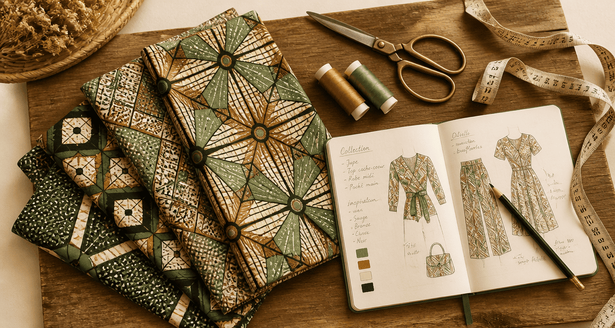 motifs wax coupons et outils couture sur bois