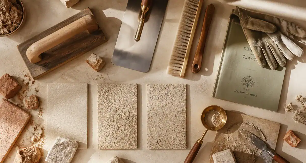 outils enduit sur brique et échantillons