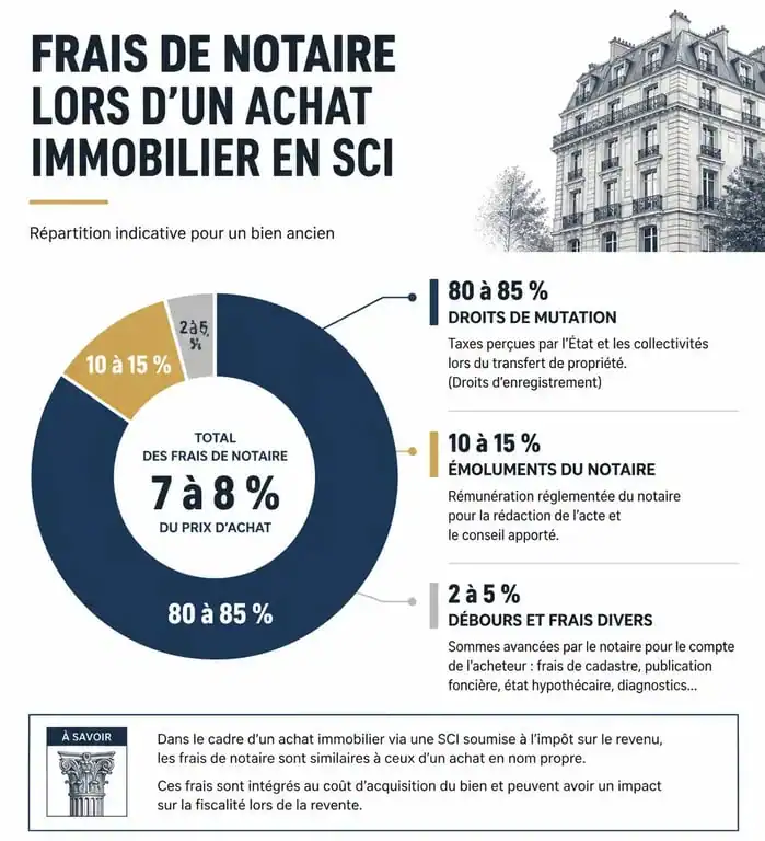 Répartition des frais de notaire pour une SCI : droits de mutation, émoluments et débours