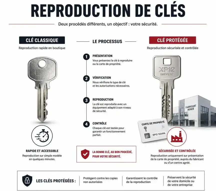 Processus pour faire des double de clé : clés classiques vs clés protégées