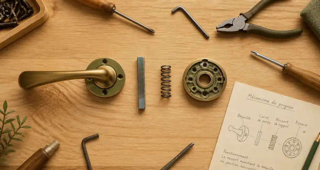 interieur mécanisme poignée de porte démontée et outils