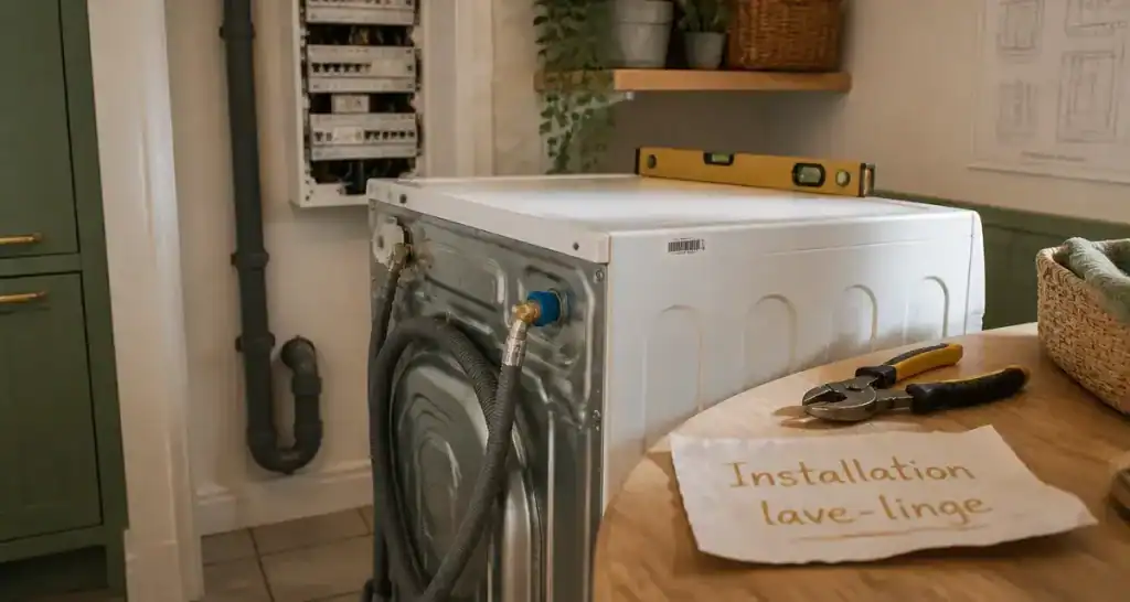 Lave linge branchement, contrôle de hauteur avec niveau à bulle