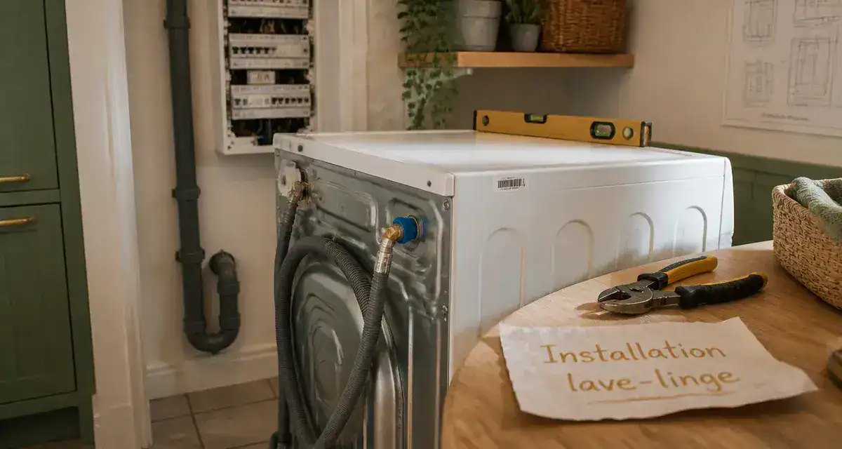 Lave linge branchement, contrôle de hauteur avec niveau à bulle