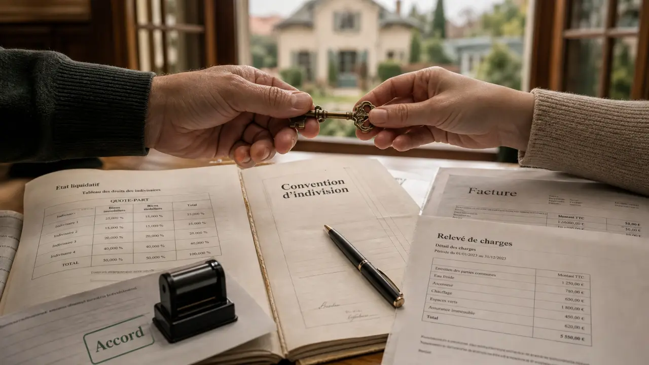 Vente maison en indivision entre frere et soeur : dossier notarial, accord et clé