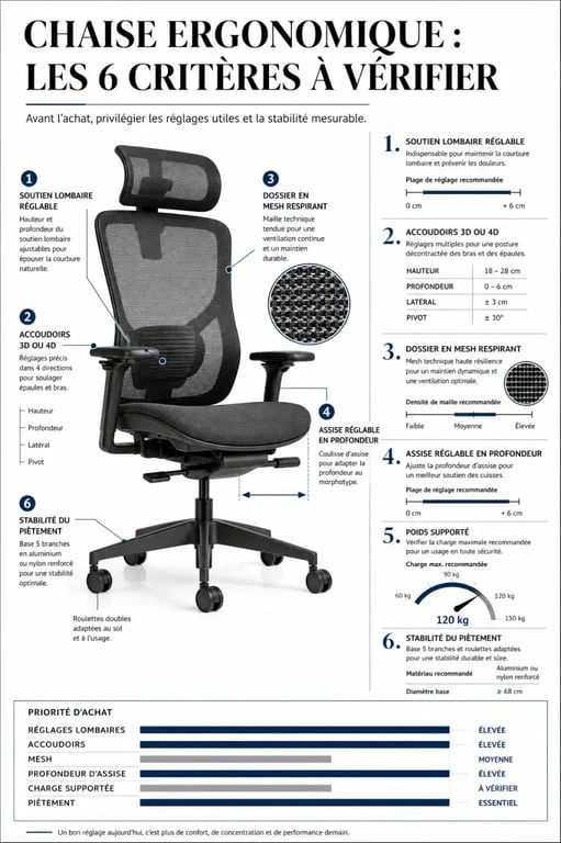 Top chaise ergonomique : comparaison visuelle des critères essentiels pour choisir le bon modèle